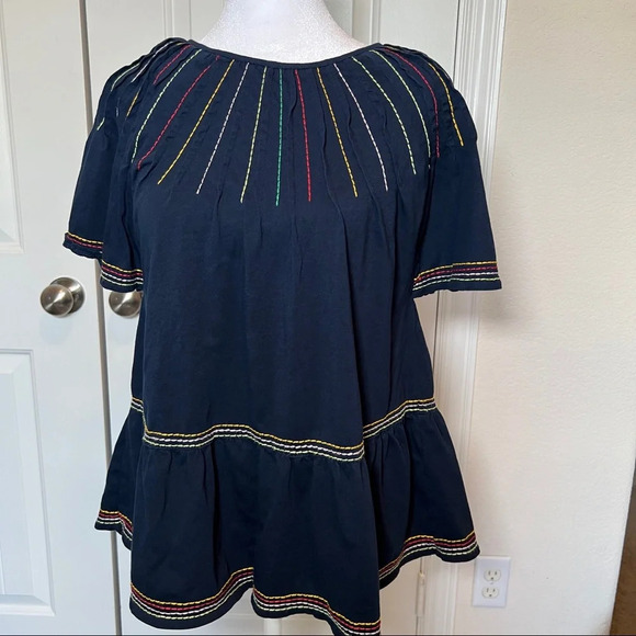 Maeve Chamonix Embroidered Swing Navy Blue Blouse Top Women’s X-Small - Picture 2 of 9